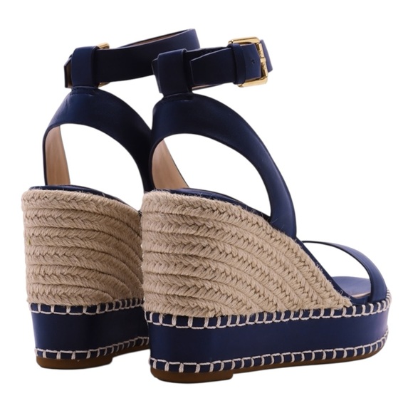 LAUREN RALPH LAUREN | Hilarie Navy Leather Wedge Espadrilles - Picture 3 of 5